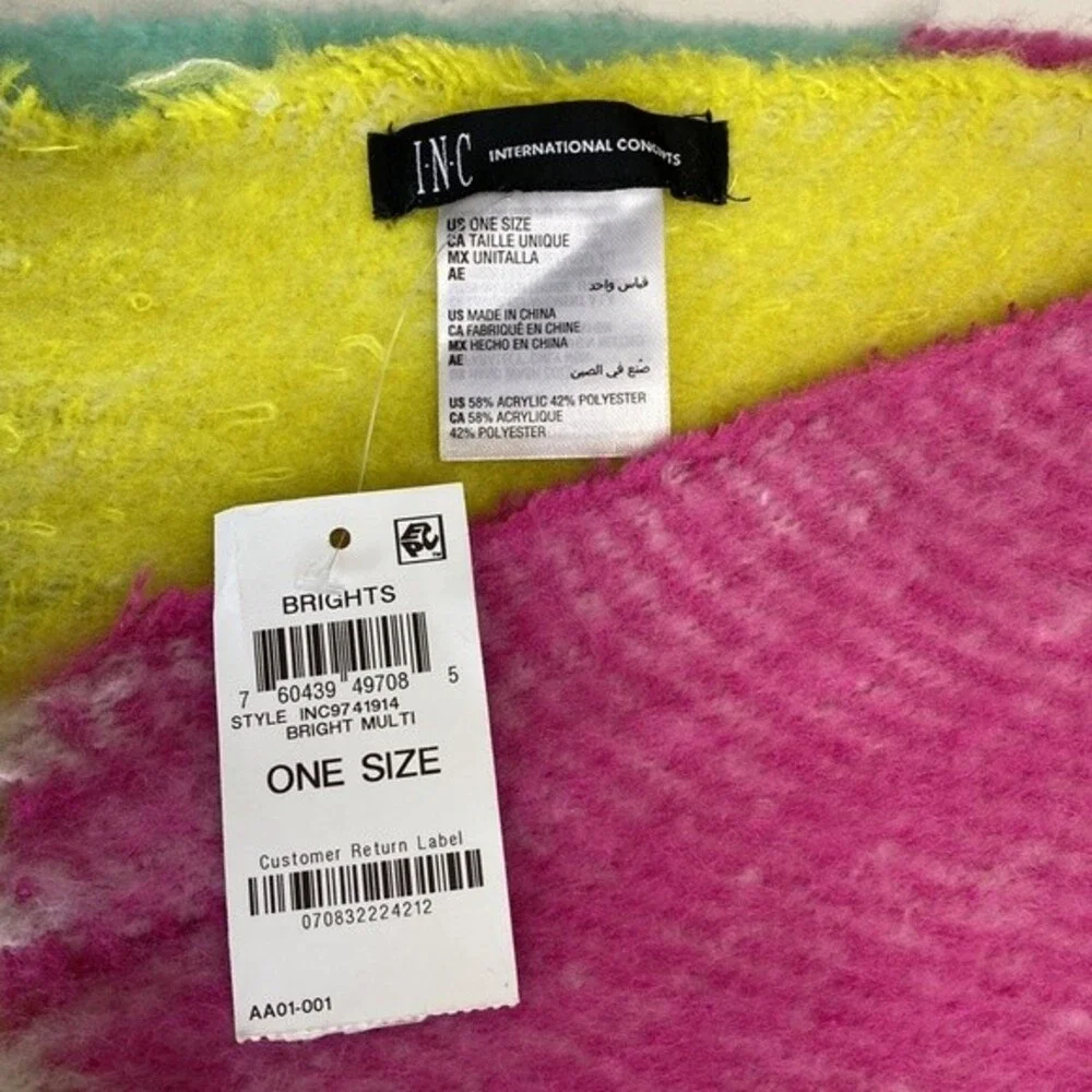 INC Women’s Oversized Brushed Colorblocked Scarf Wrap Bright Multi - NWT